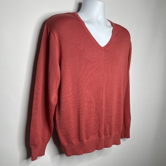 Pendleton Coral Red Orange Silk Blend V-neck Pullover Sweater - Picture 3 of 8